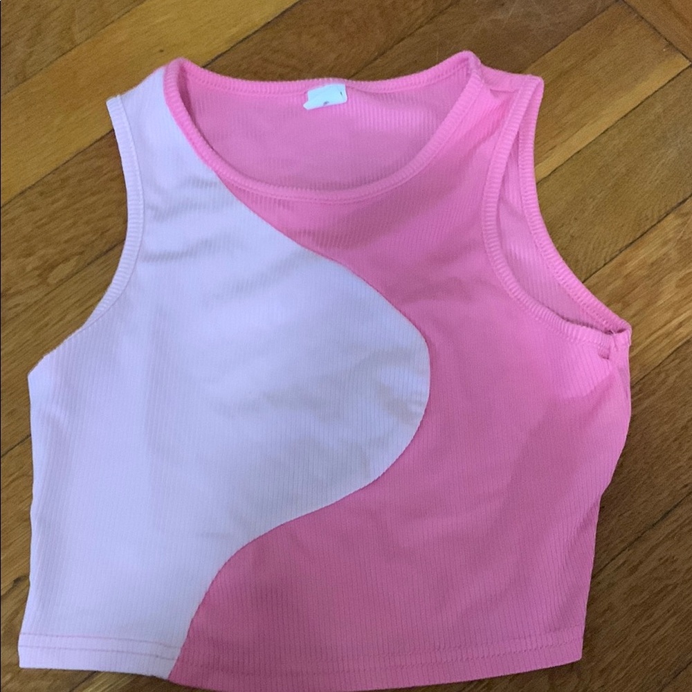 Pink and White Colorblock Crop Top